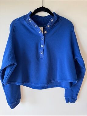 Kyodan Cropped Snap-Front Pullover Hoodie - Blue